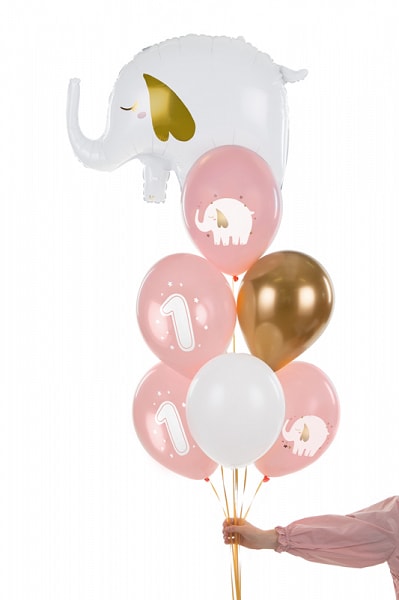 Ballonmix 1 Jahr, Rosa Elefant 6er Pack