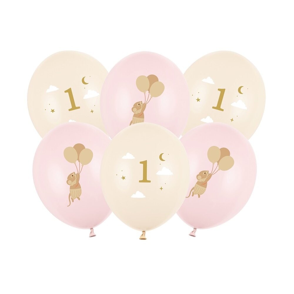 Rosa Maus Ballonmix 1 Jahr 6er-Pack