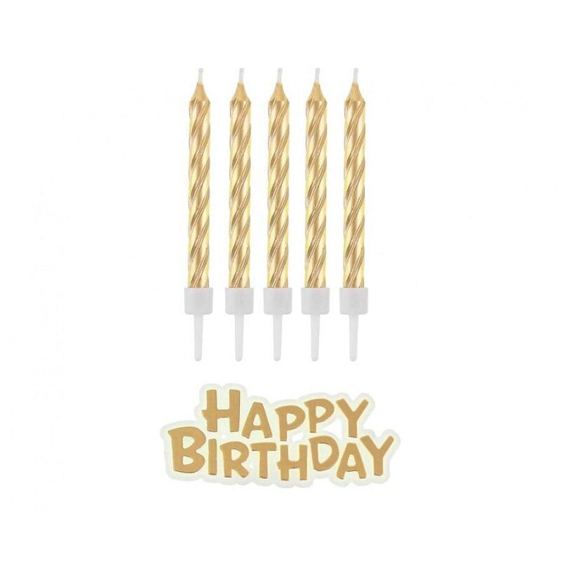 Kerzen Gold 16er Pack mit Happy Birthday Schild