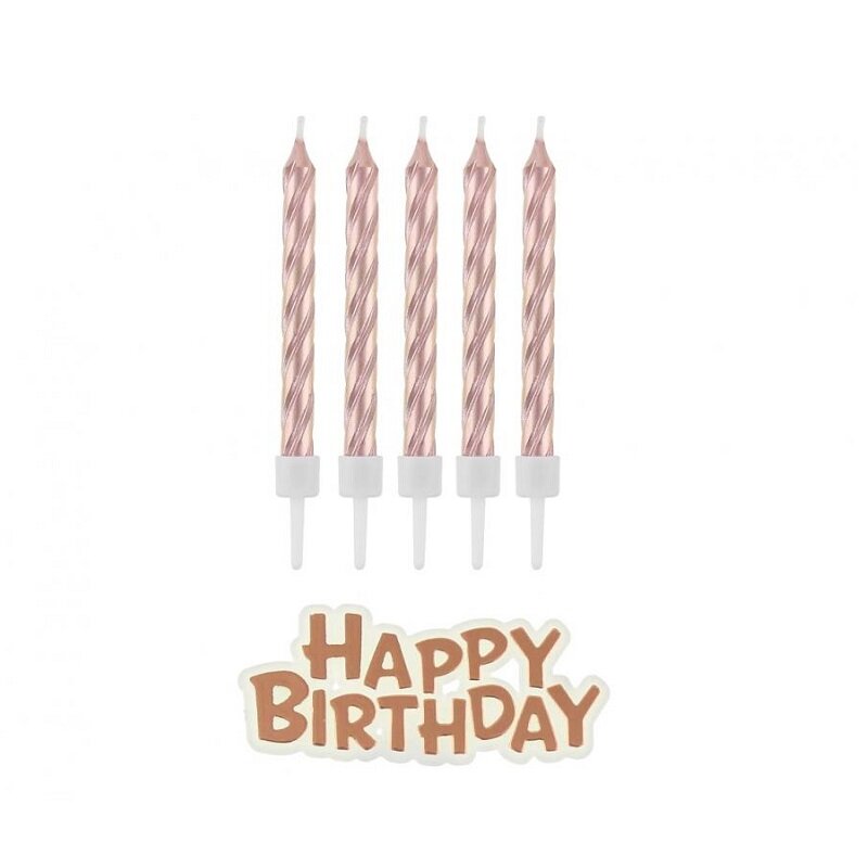 Kerzen Roségold 16er-Pack mit Happy Birthday Schild