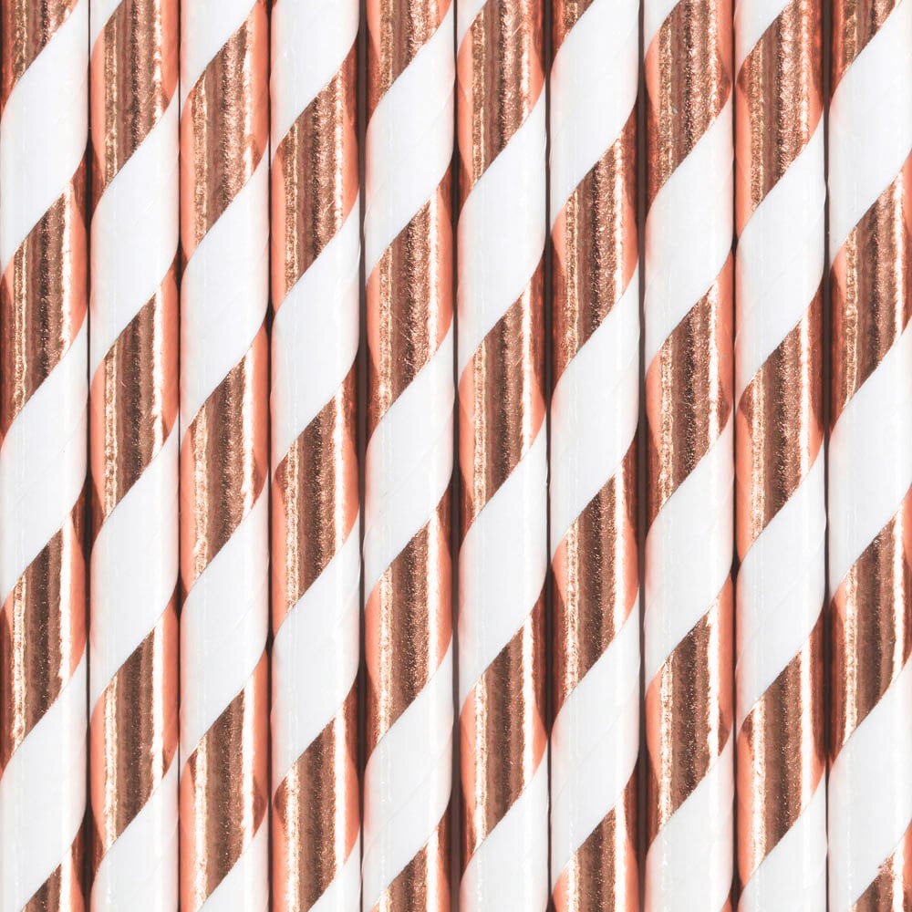 Papierstrohhalme - Roségold gestreift 10er-Pack