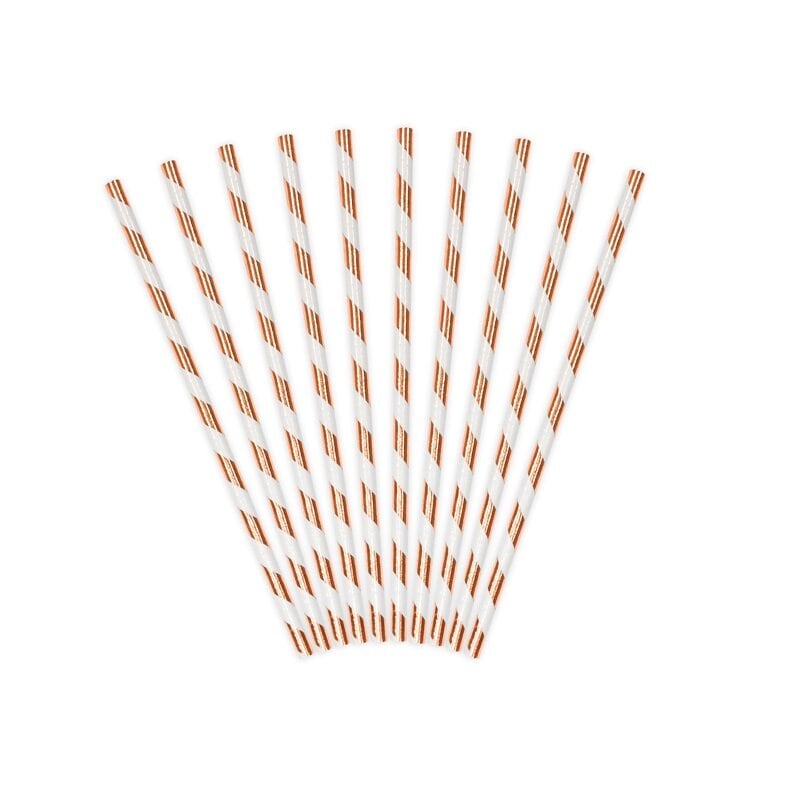 Papierstrohhalme - Roségold gestreift 10er-Pack