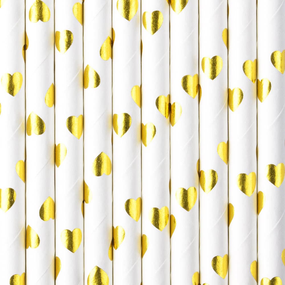 Papierstrohhalme - Goldherzen 10er-Pack