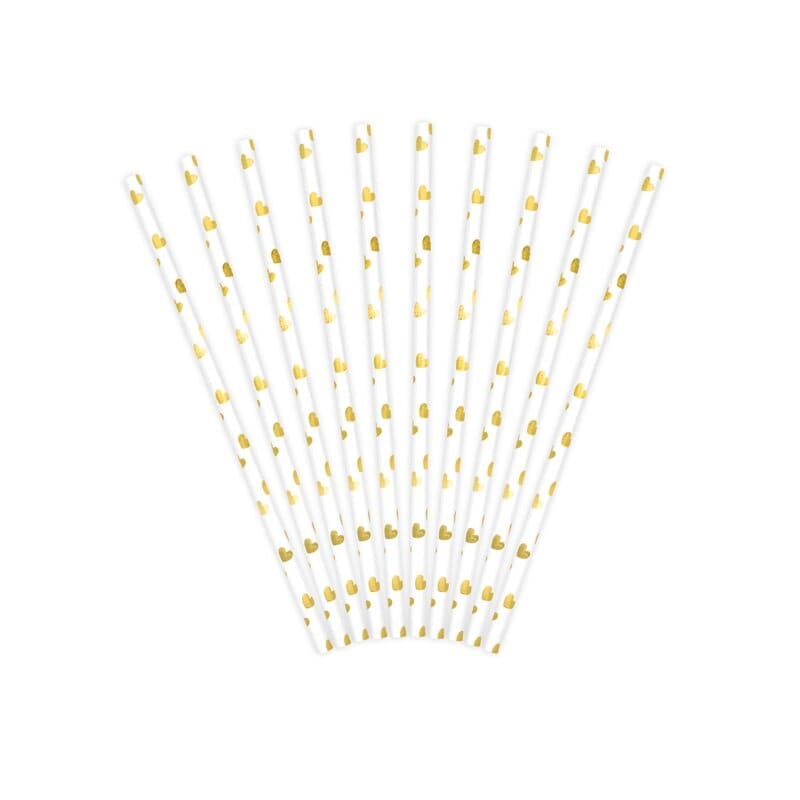Papierstrohhalme - Goldherzen 10er-Pack