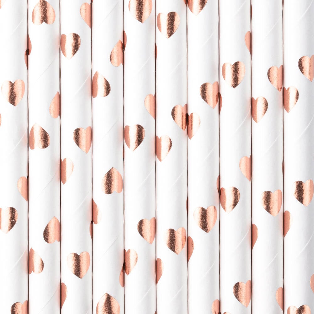 Papierstrohhalme - Roségoldherzen 10er-Pack
