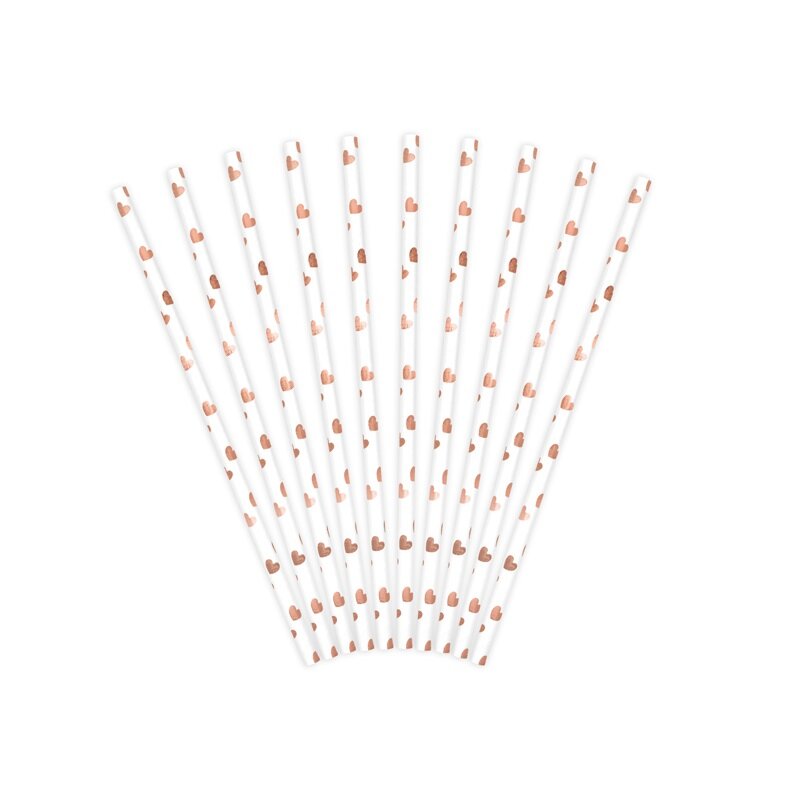 Papierstrohhalme - Roségoldherzen 10er-Pack