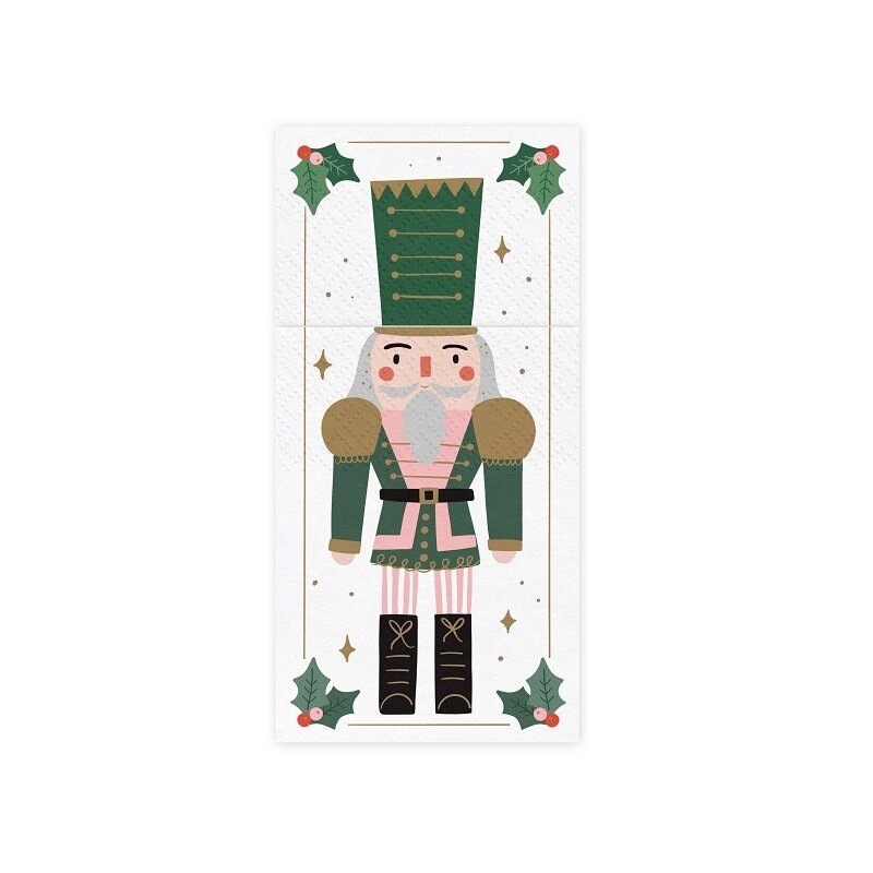 Weihnachtsservietten Nussknacker mit Bestecktasche 6er-Pack