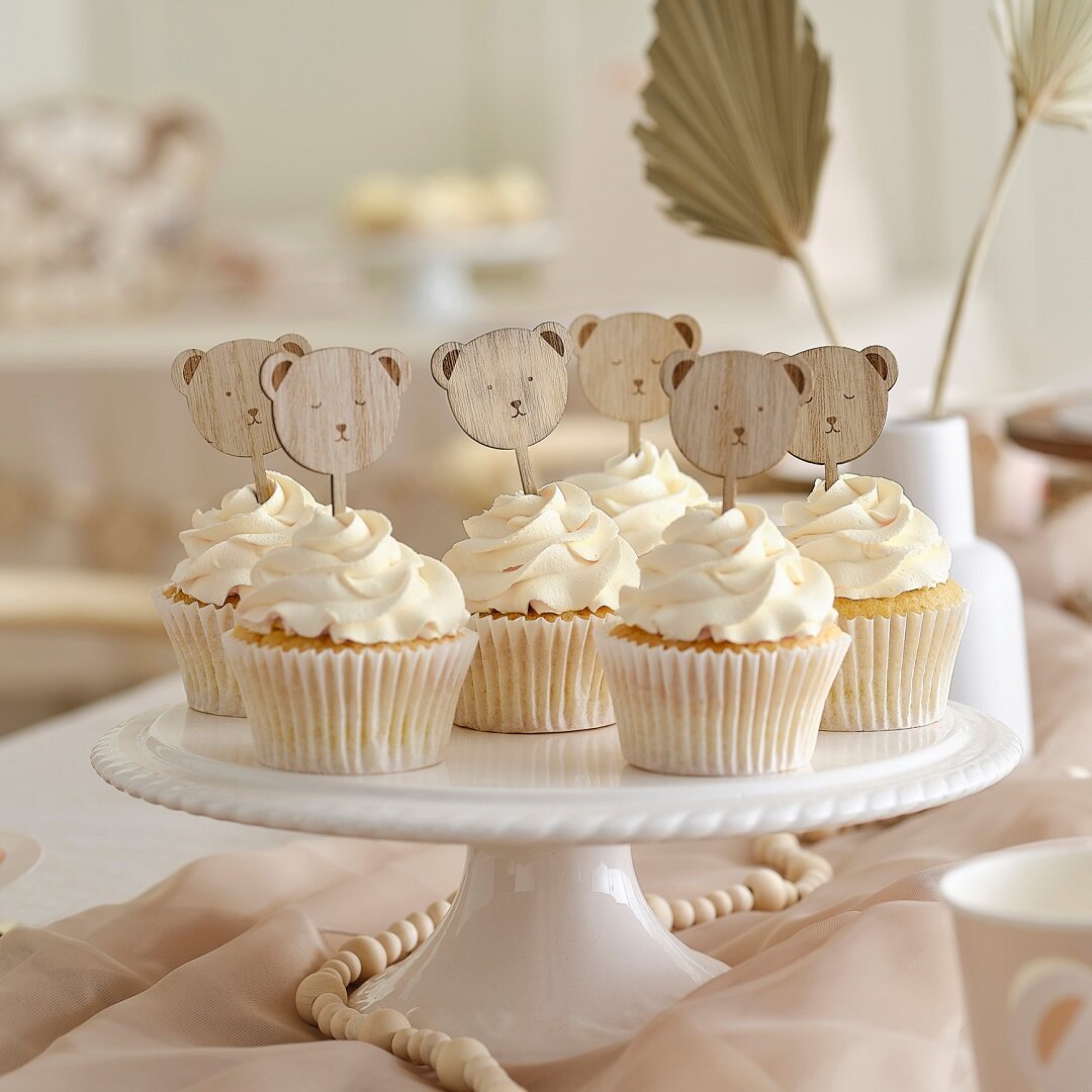 Teddybär - Cupcake Topper aus Holz 6er-Pack