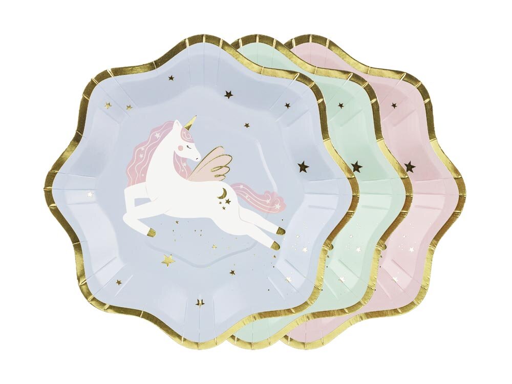 Einhorn Teller 18 cm, 6er-Pack