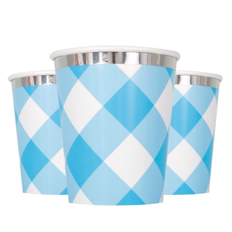 Blaukarierte Becher, 1 Jahr, 8er-Pack