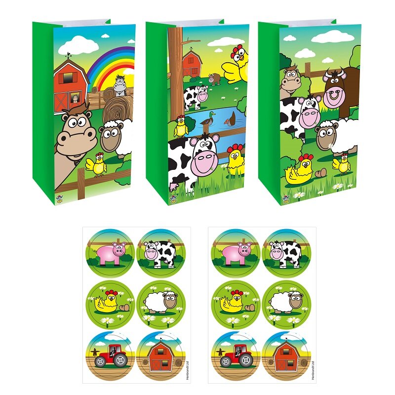 Bauernhoftiere - Geschenktüten mit Sticker 12er Pack
