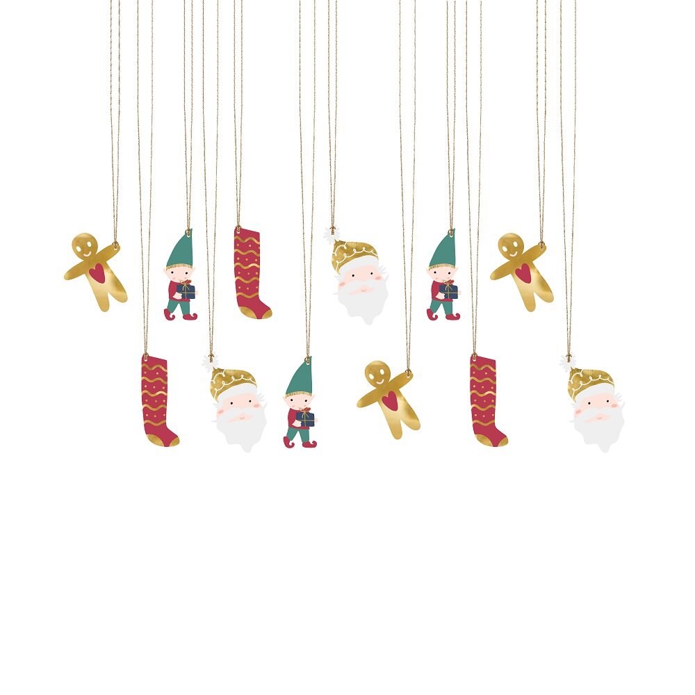 Weihnachtsgeschenketiketten mit Schnur 12er-Pack