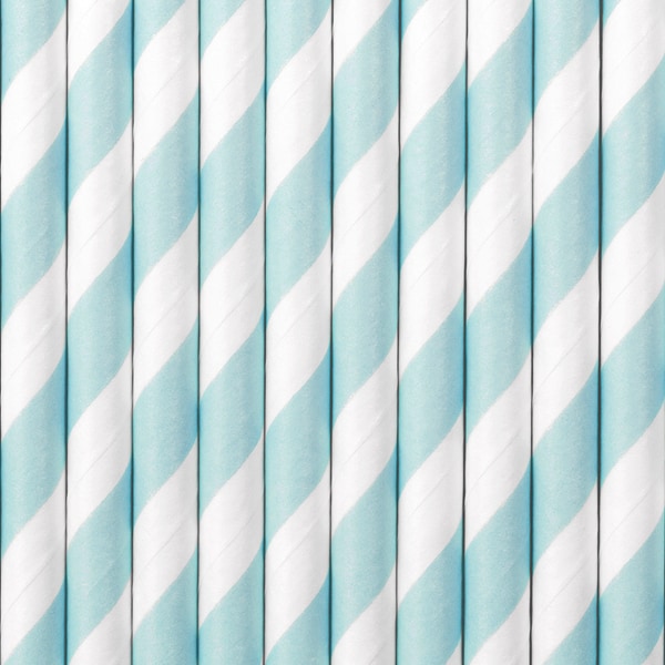Papierstrohhalme - Hellblau gestreift 10er-Pack