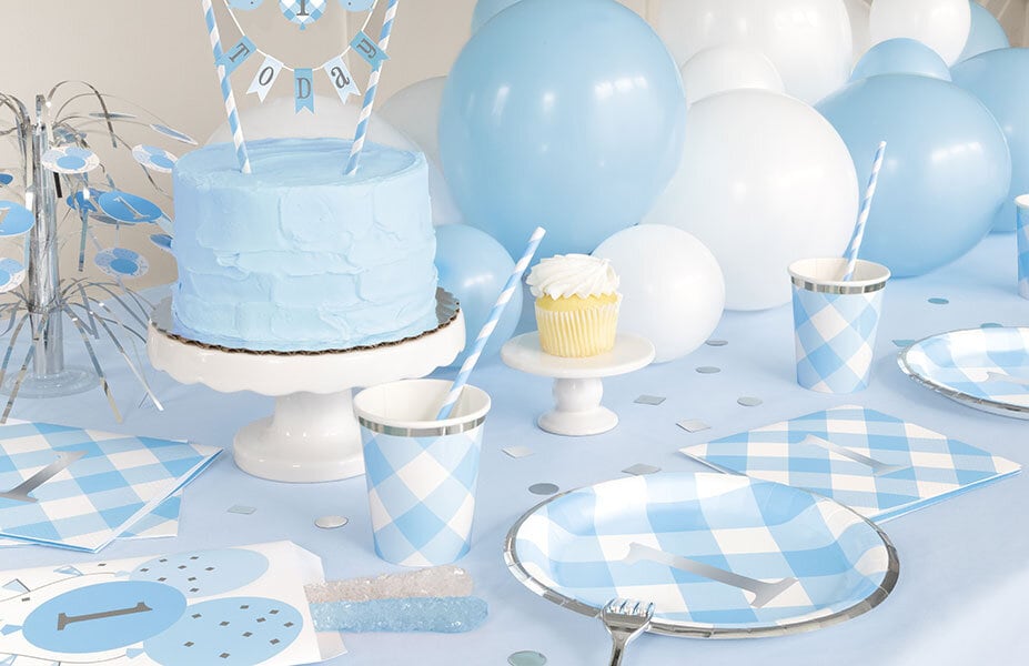 Blaukarierte Becher, 1 Jahr, 8er-Pack