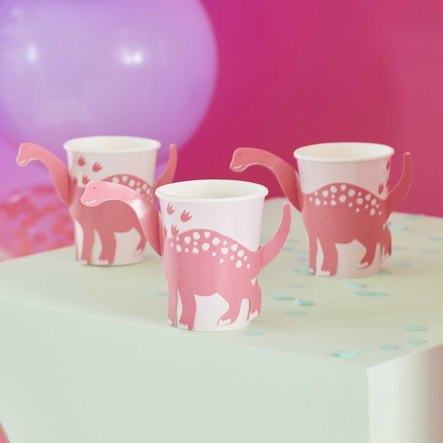 Dinosaurier Roar Pink - Pappbecher 8er-Pack
