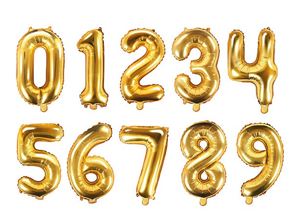 Zahlen Luftballons in Gold 35 cm