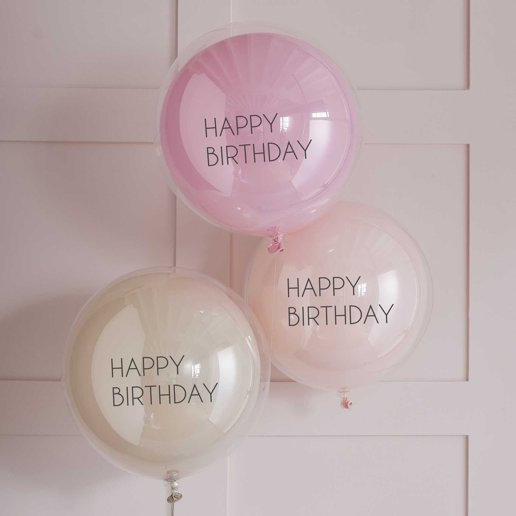 Doppellagige Luftballons - Rosa Happy Birthday, 3er Pack