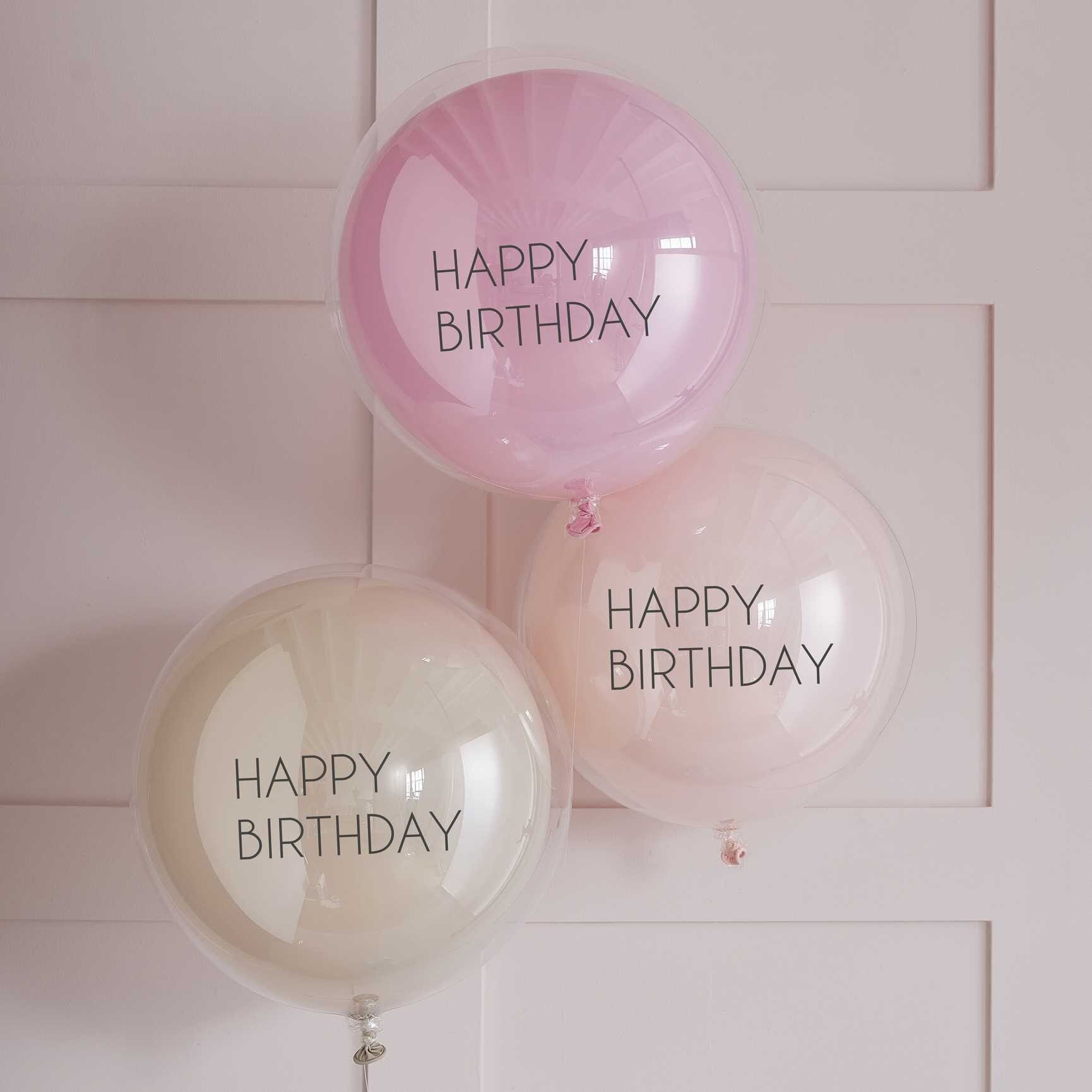 Doppellagige Luftballons - Rosa Happy Birthday, 3er-Pack