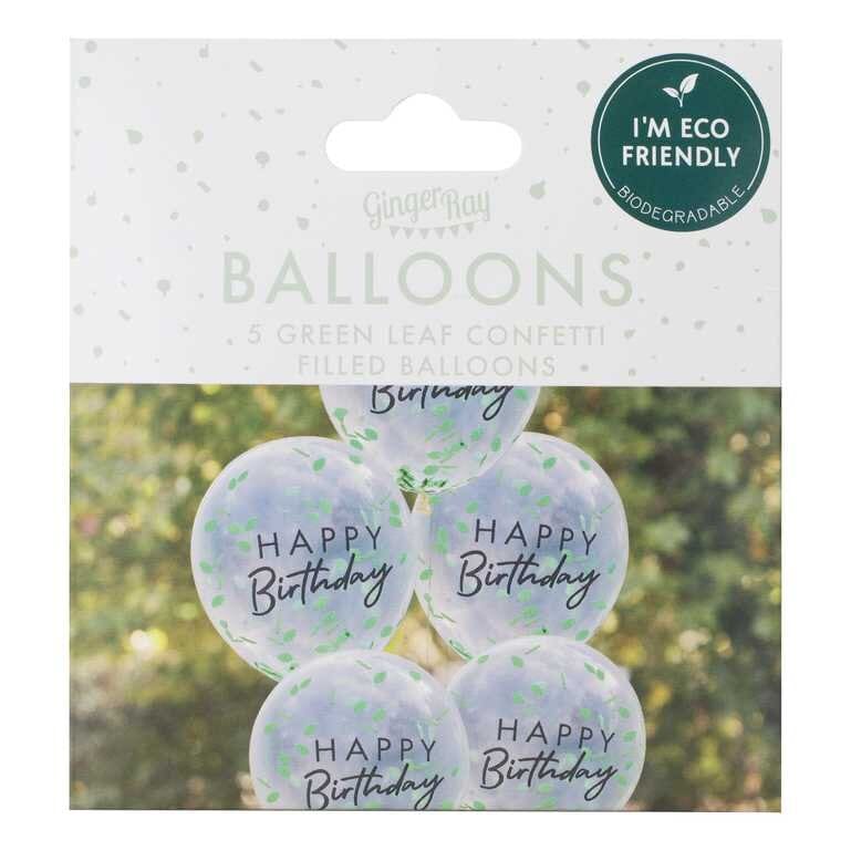 Luftballons "Happy Birthday“ mit Blattkonfetti im 5er-Pack
