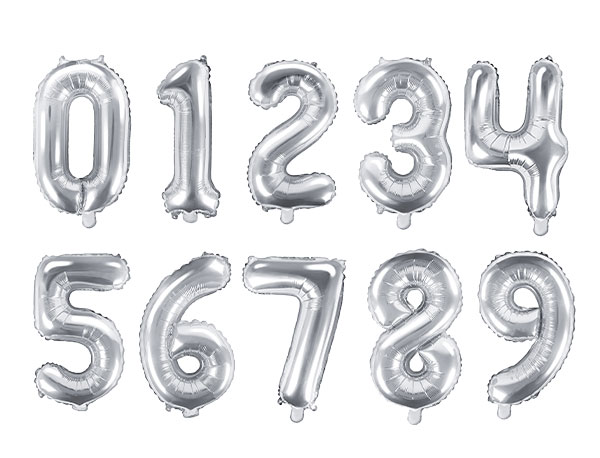 Zahlen Luftballons in Silber 35 cm